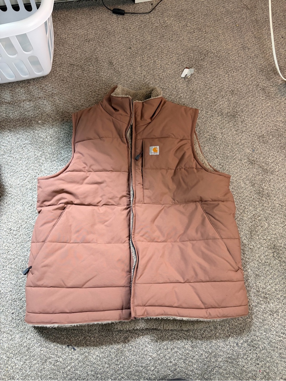 Carhartt Brown Quilted Sherpa-Lined Work Vest Reversible